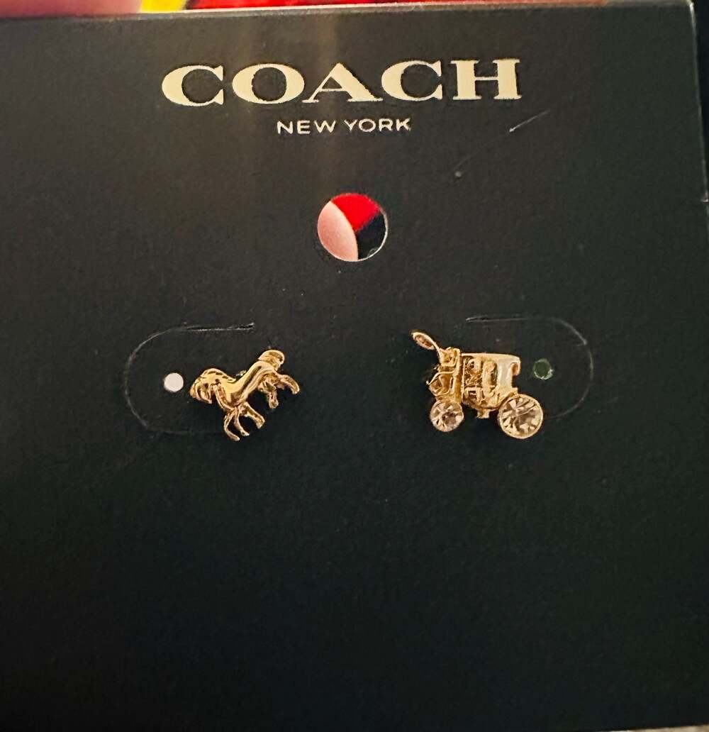 Coach Horse and Carriage Mismatch Stud Earrings in Gold Tone